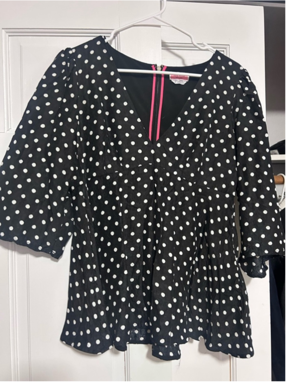 kate spade Black Polka Dot Dress with Pink Trim
#50